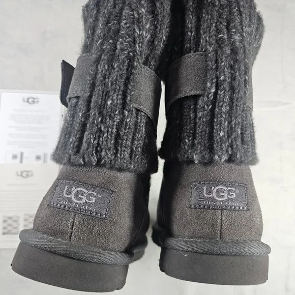 UGG Women's Cambridge Gray Suede Boots – Cozy Sheepskin Mid-Calf Winter - Picture 5 of 7